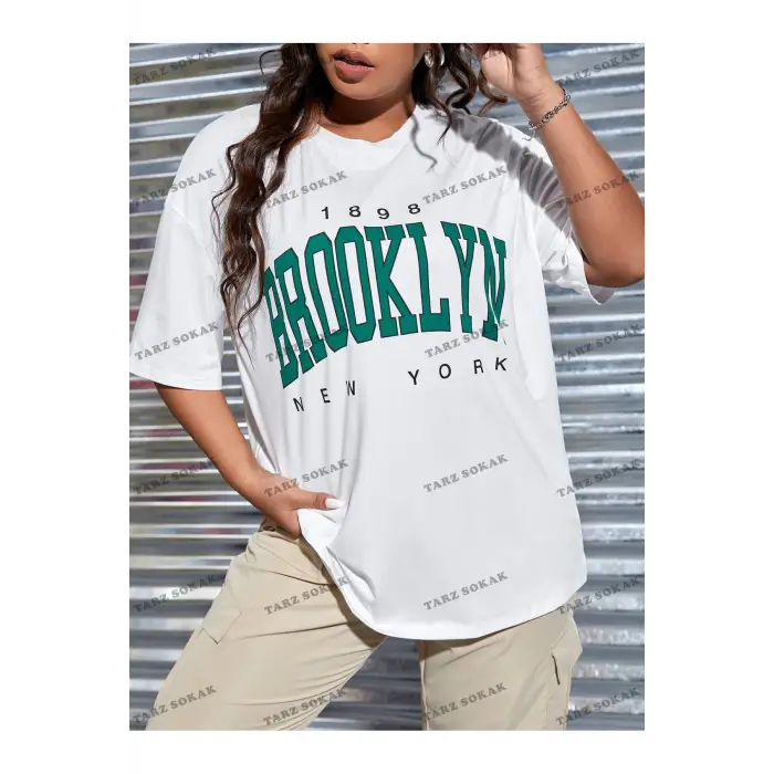 1898brooklyn Baskılı Oversize Kalıp Unisex T-shirt