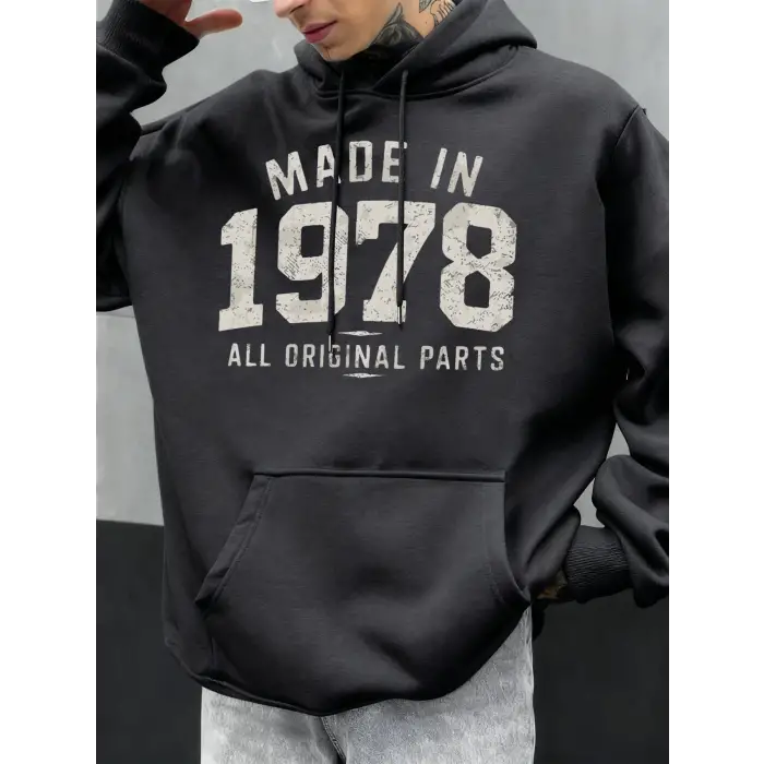 1978de Üretilmiştir Tüm Orijinal Parçalar Baskılı Erkek Günlük Moda Kapüşonlular Büyük Beden