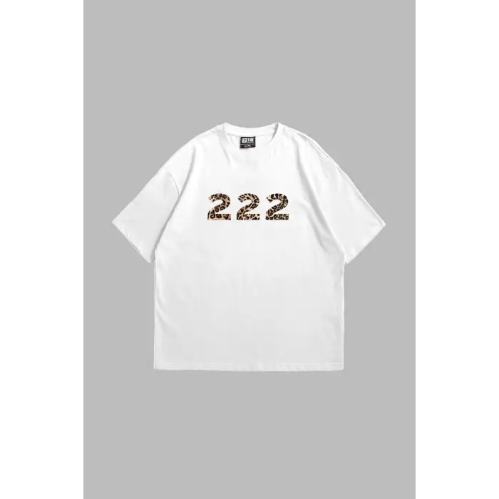 222 Leopar Baskılı Oversize Unisex Premium Beyaz