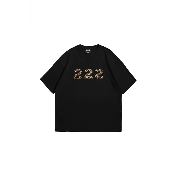 222 Leopar Baskılı Oversize Unisex Premium Siyah