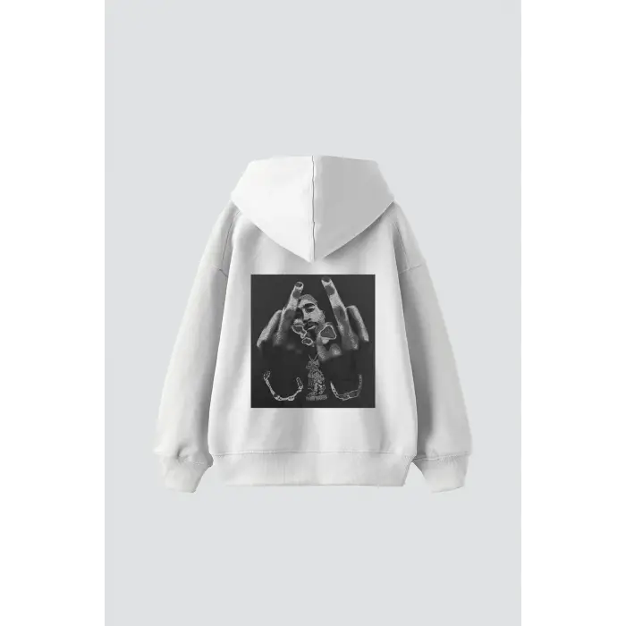 2Pac All Eyez On Me Baskılı Oversize Unisex Premium Beyaz