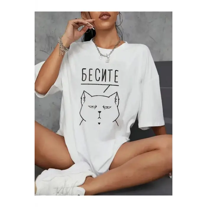 Beyaz Rus senaryo бесие Prints baskılar Tees gevşek sı
