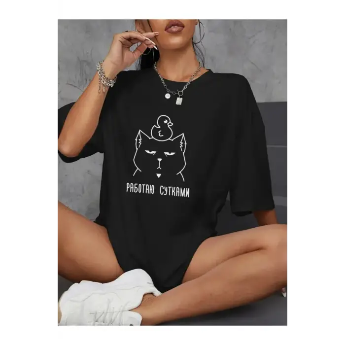 Siyah Rus senaryo бесие Prints baskılar Tees gevşek sı