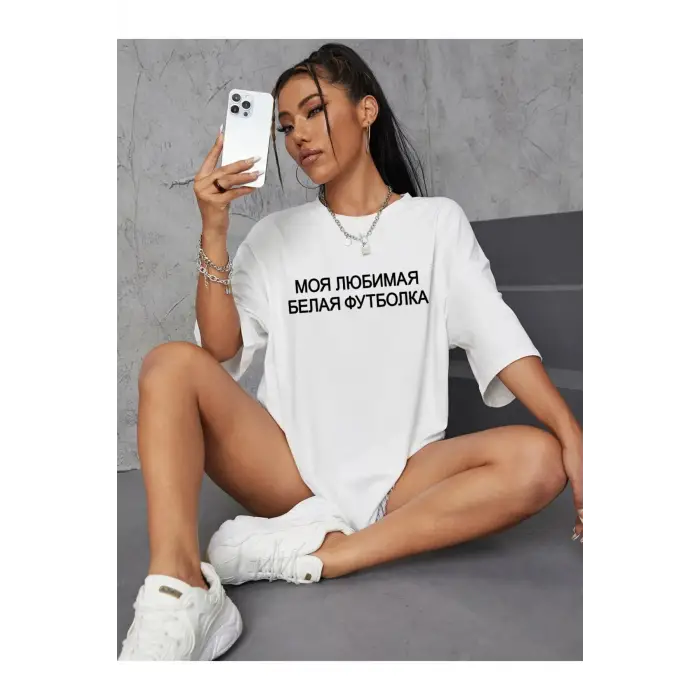 Beyaz Rus senaryo бесие Prints baskılar Tees gevşek sı