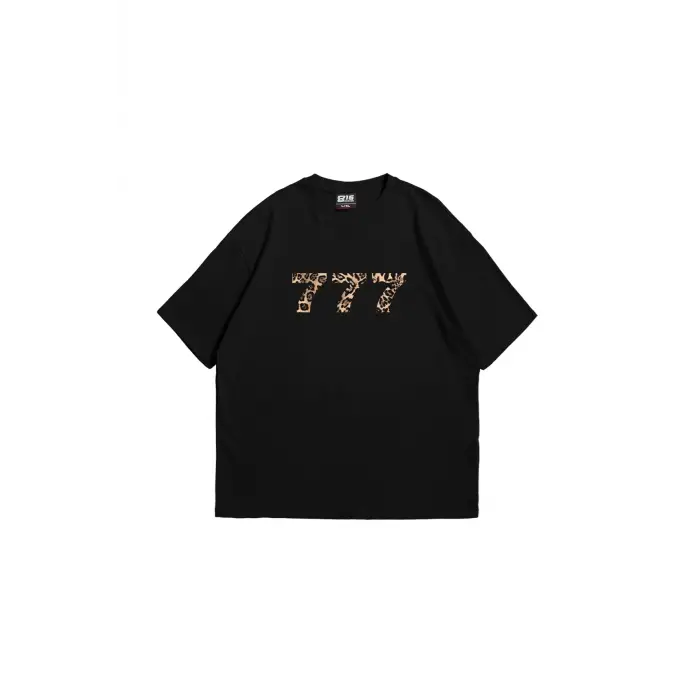 777 Leopar Baskılı Oversize Unisex Premium Siyah