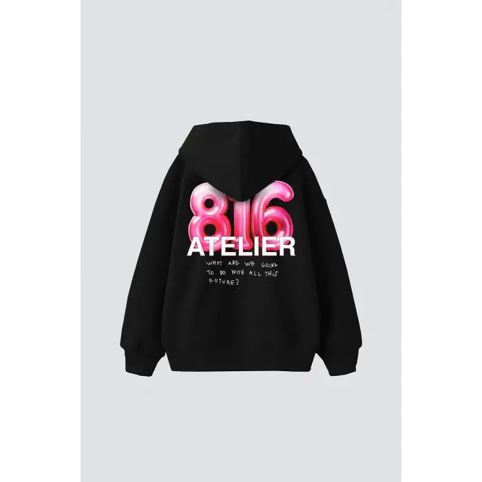 816 Atelier Baskılı Oversize Unisex Siyah