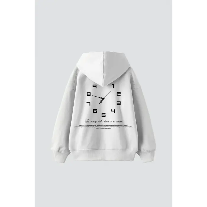 816 Clock Baskılı Oversize Unisex Beyaz