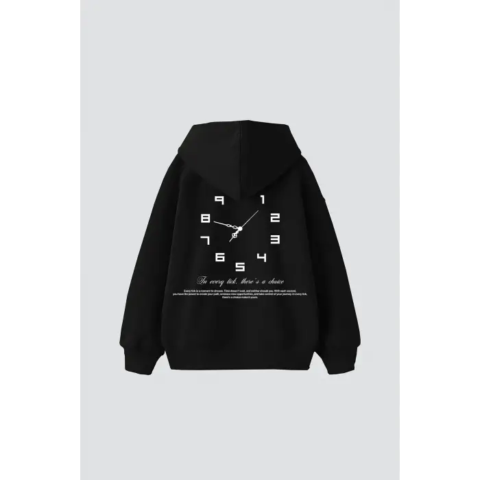 816 Clock Baskılı Oversize Unisex Siyah