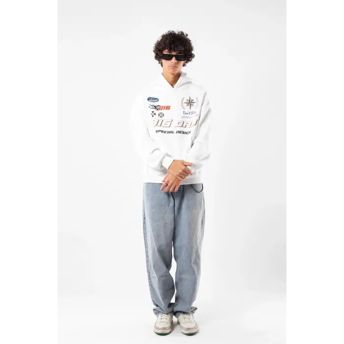 816 Racing Baskılı Oversize Unisex Beyaz