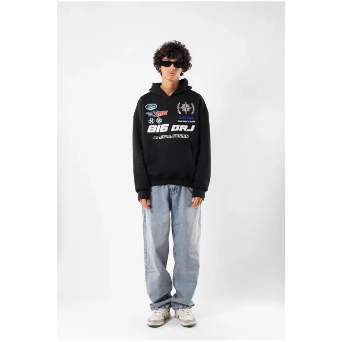 816 Racing Baskılı Oversize Unisex Siyah