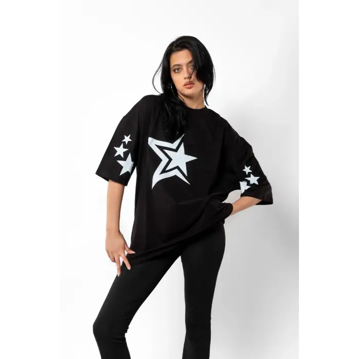 816 Stars Baskılı Oversize Unisex Siyah