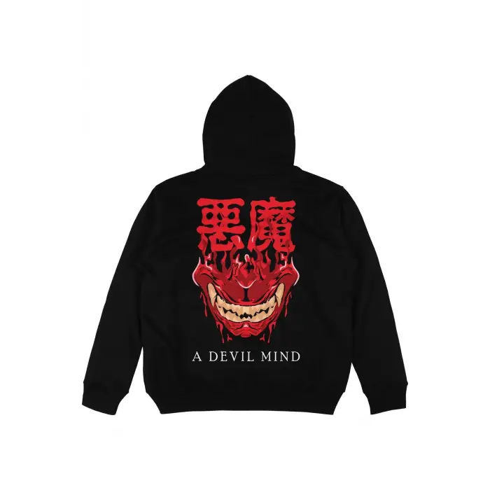 A Devil Mind Siyah Oversize Unisex Kapüşonlu Sweatshirt Hoodie