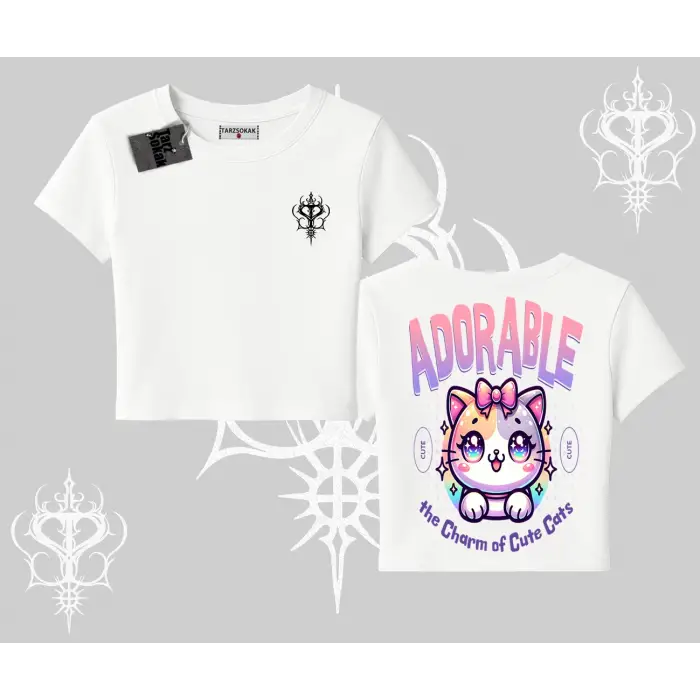 Adorable Kawaii Kedi Arka Baskılı Babby Tee Tshirt