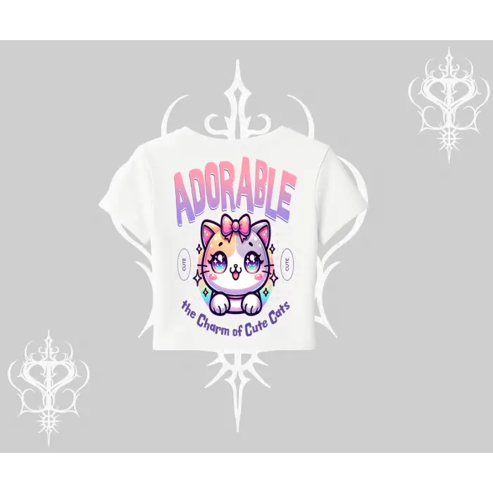 Adorable Kawaii Kedi Arka Baskılı Babby Tee Tshirt