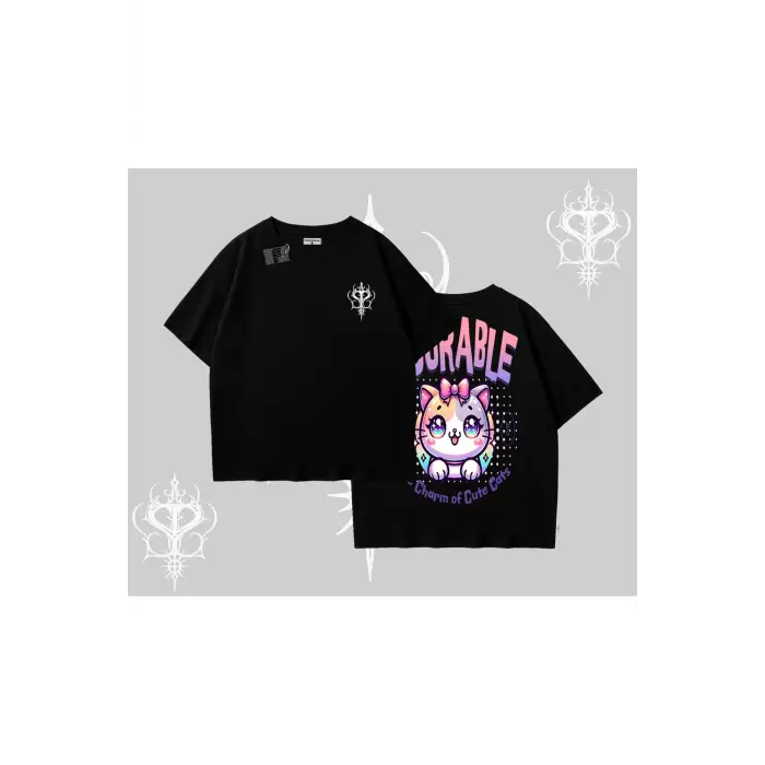 Adorable Kawaii Kedi Arka Baskılı Oversize Tshirt