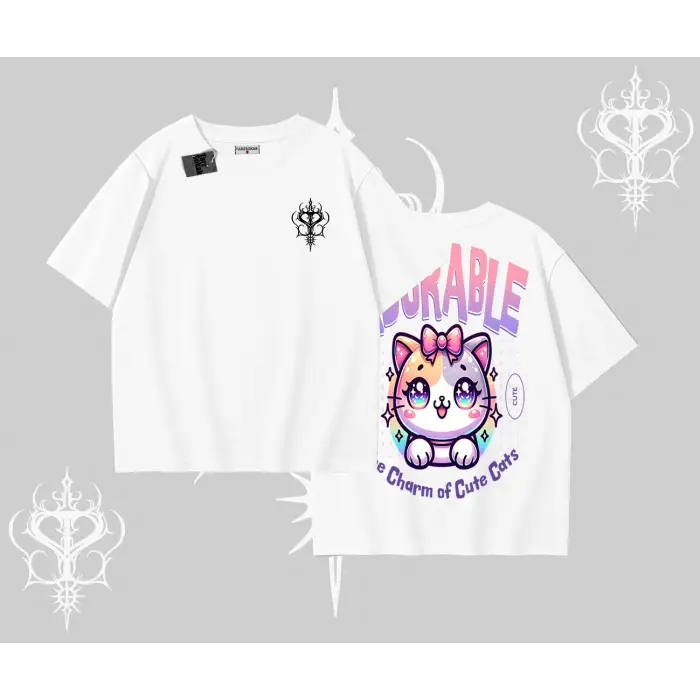 Adorable Kawaii Kedi Arka Baskılı Oversize Tshirt