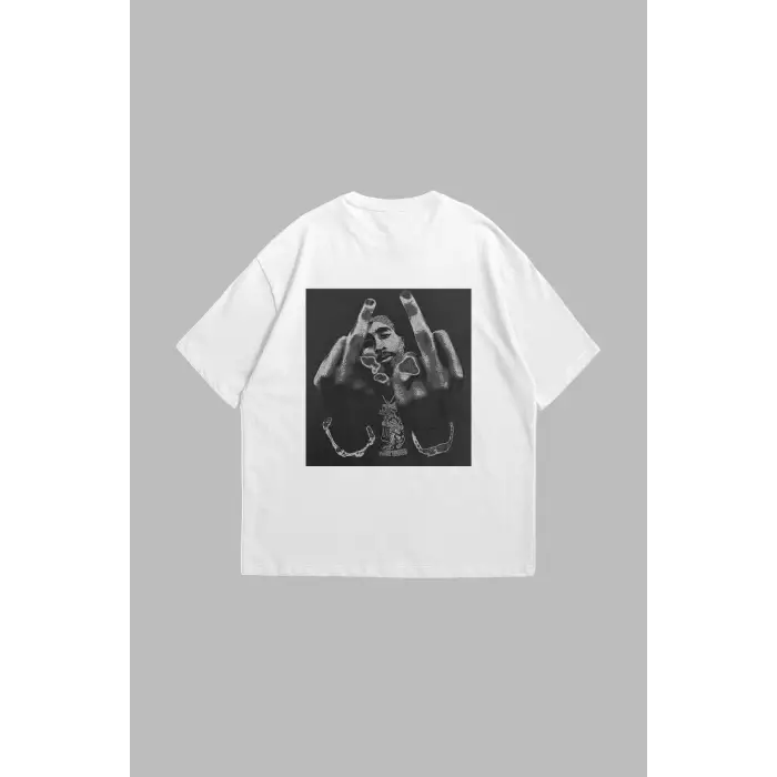 All Eyez On Me Baskılı Oversize Unisex Beyaz