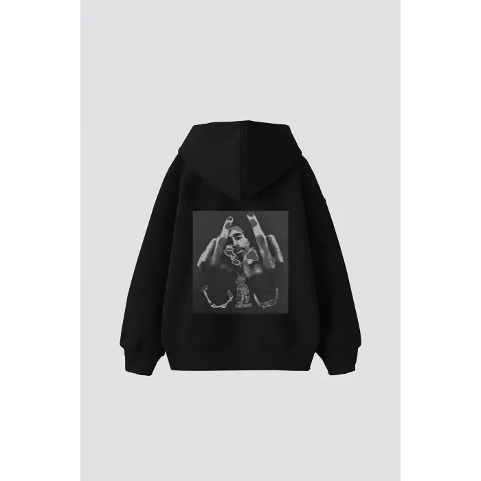 All Eyez On Me Baskılı Oversize Unisex Premium Siyah