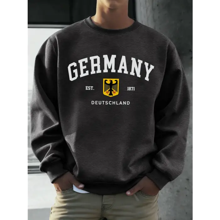 Almanya Deutschland Ulusal Amblem Baskı Erkekler Kazak Moda Polar Kazak Retro Rahat Uzun Koll