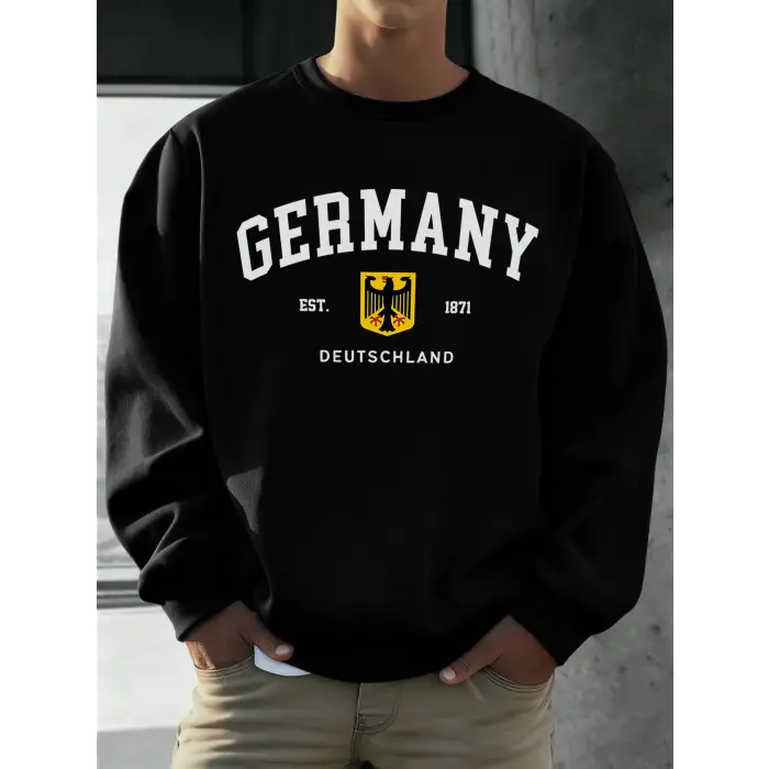 Almanya Deutschland Ulusal Amblem Baskı Erkekler Kazak Moda Polar Kazak Retro Rahat Uzun Koll