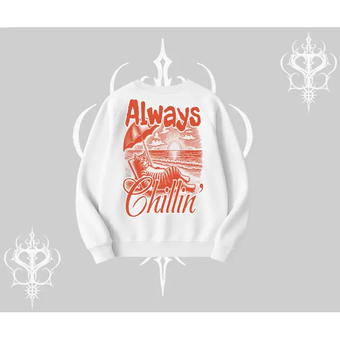 Always Chillin Kedi Arka Baskılı Biskilet Sweatshirt