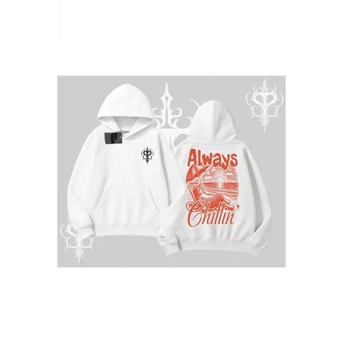 Always Chillin Kedi Arka Baskılı Kapşonlu Sweatshirt