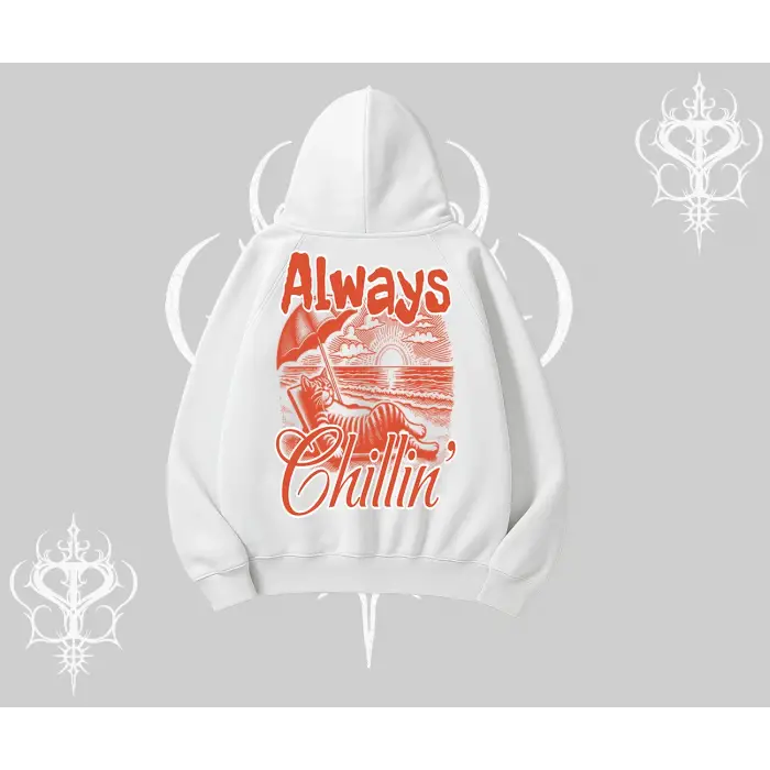 Always Chillin Kedi Arka Baskılı Kapşonlu Sweatshirt