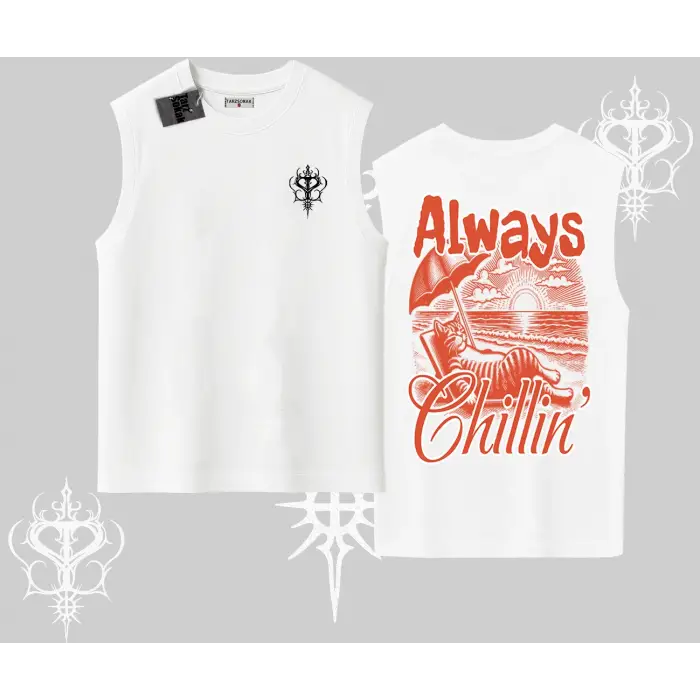 Always Chillin Kedi Arka Baskılı Kolsuz Tshirt