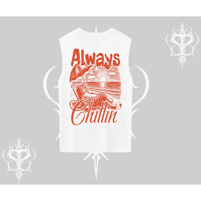 Always Chillin Kedi Arka Baskılı Kolsuz Tshirt