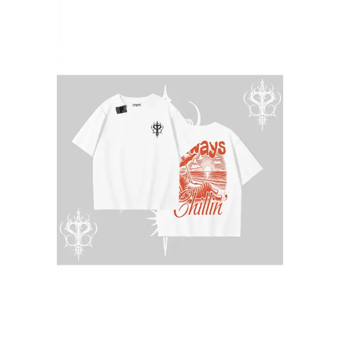 Always Chillin Kedi Arka Baskılı Oversize Tshirt