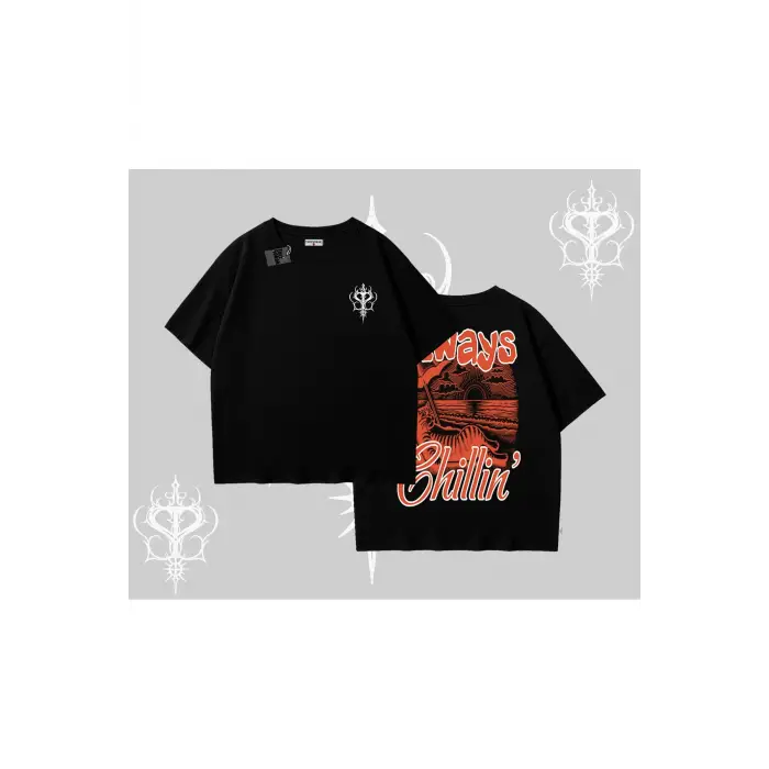 Always Chillin Kedi Arka Baskılı Oversize Tshirt