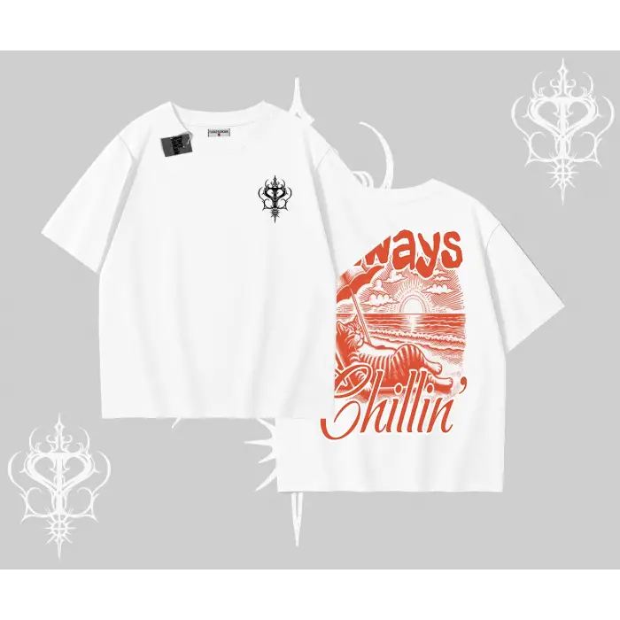 Always Chillin Kedi Arka Baskılı Oversize Tshirt