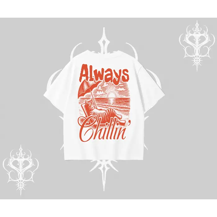 Always Chillin Kedi Arka Baskılı Oversize Tshirt