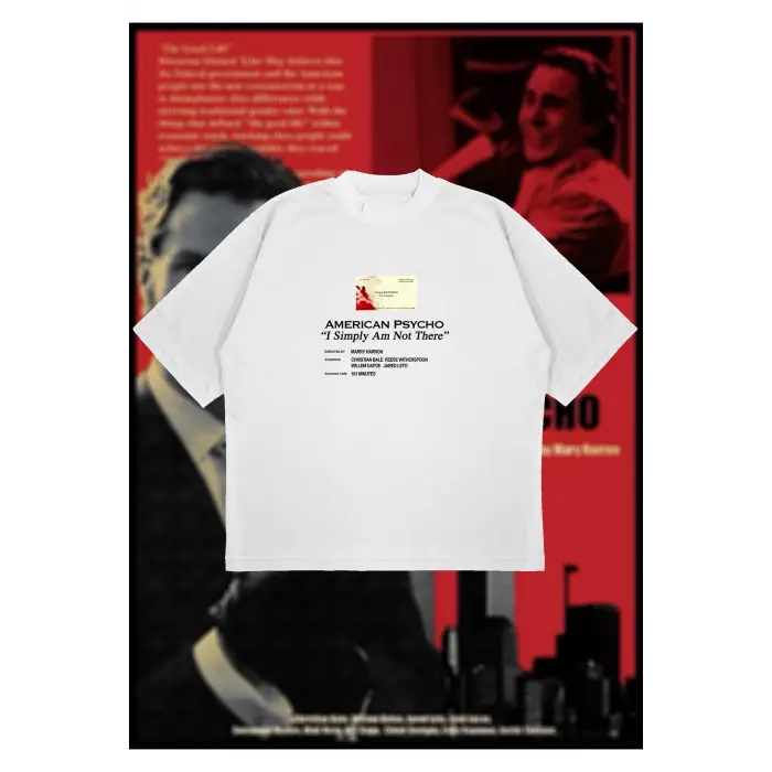 American Psycho Baskılı Oversize Unisex Pamuklu Nefes Alan Kalın Kumaşlı