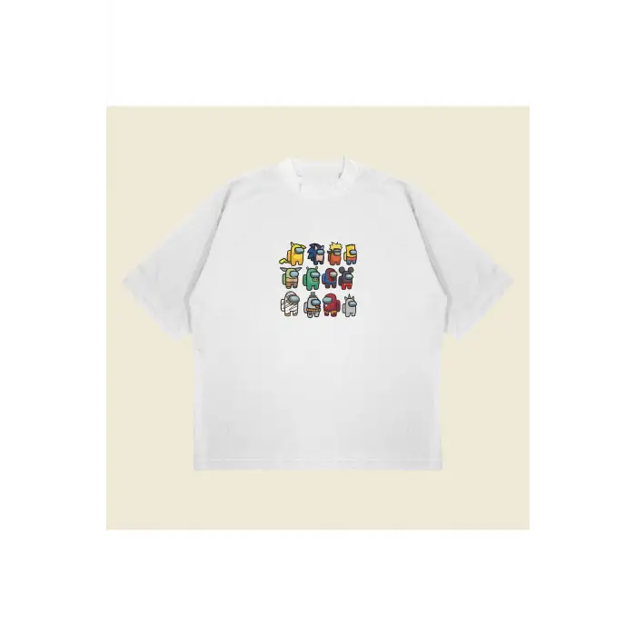Among Us Baskılı Oversize Unisex Pamuklu Nefes Alan Kalın Kumaşlı