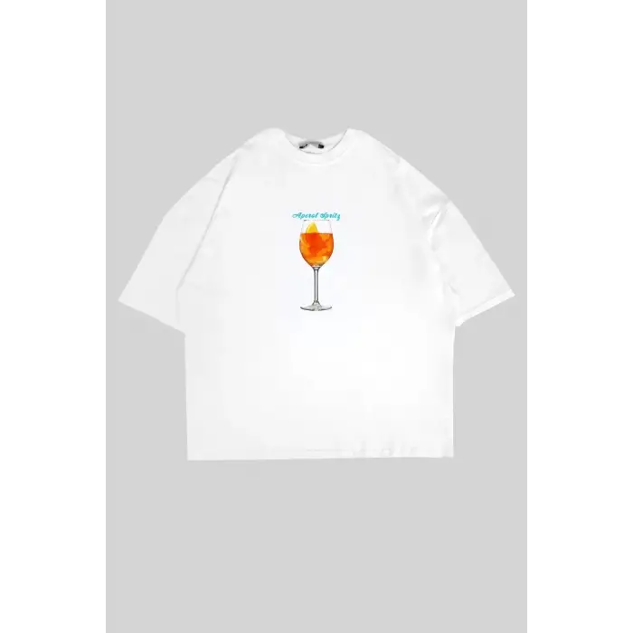 Aperol Sptritz Baskılı Beyaz Oversize Unisex