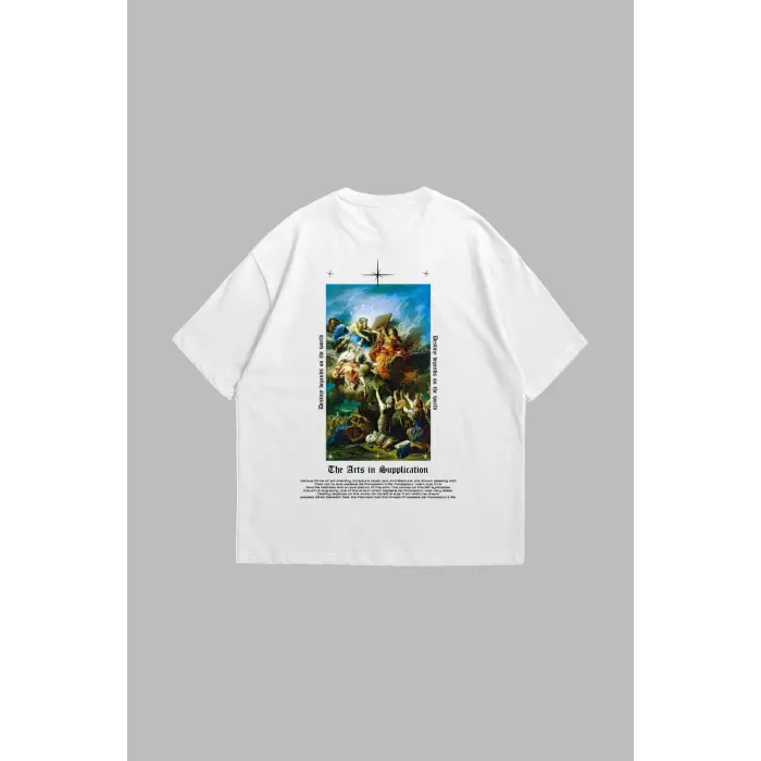 Art Is Supplication Siluet Baskılı Oversize Unisex Beyaz