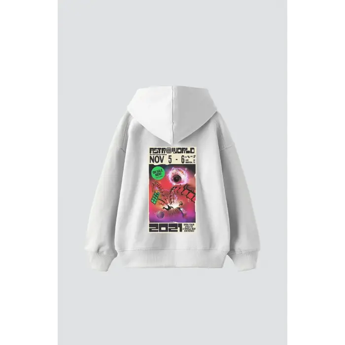 AstroWorld Baskılı Oversize Unisex Beyaz