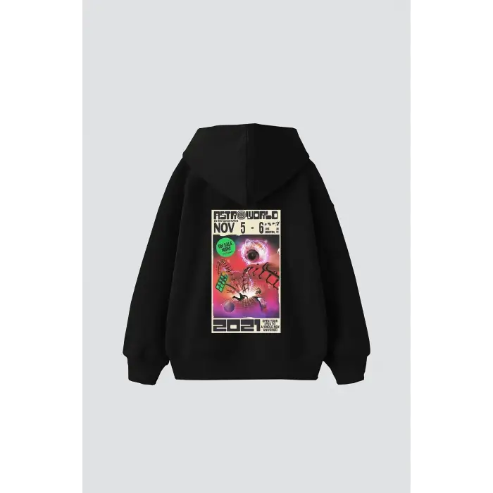 AstroWorld Baskılı Oversize Unisex Siyah