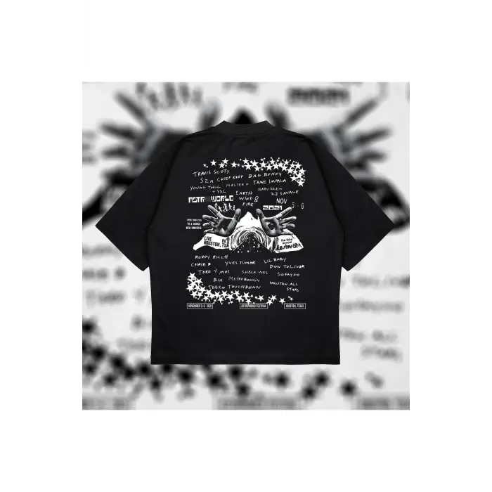 Astroworld Oversize Unisex Pamuklu Nefes Alan Kalın Kumaşlı