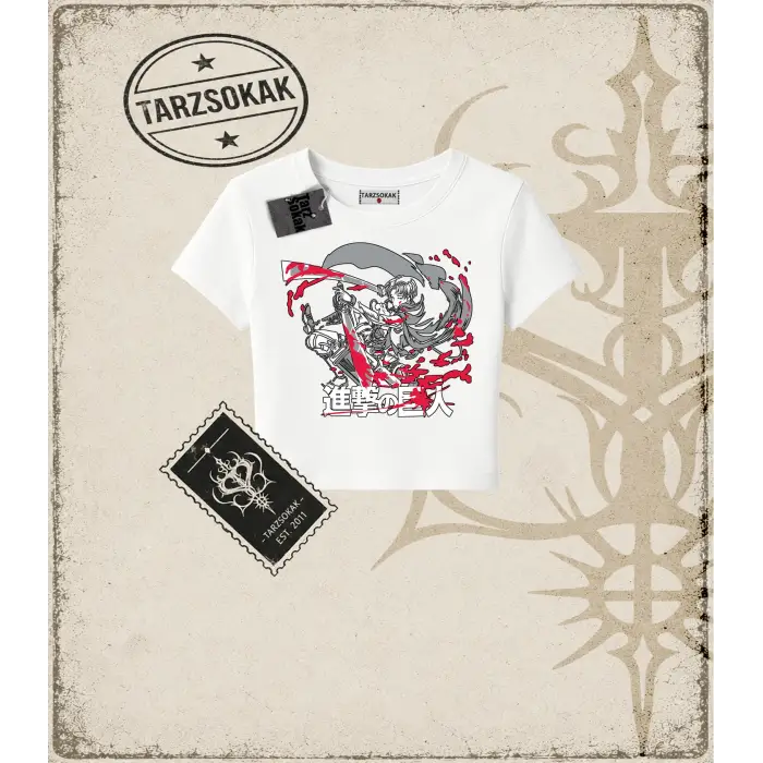 Attack On Titan Anime Baskılı Kadın Baby Tee
