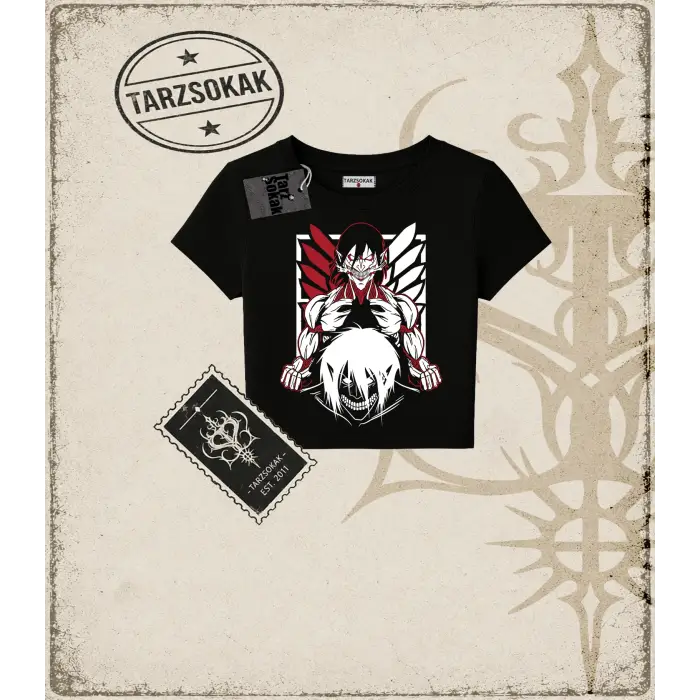 Attack On Titan Anime Baskılı Kadın Baby Tee