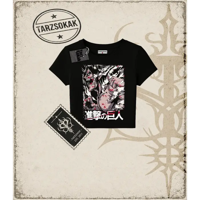 Attack On Titan Anime Baskılı Kadın Baby Tee