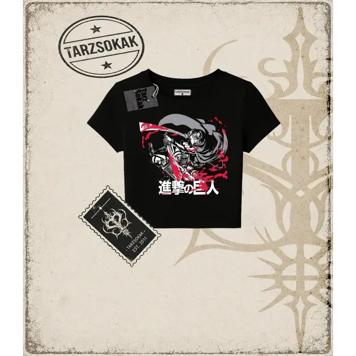 Attack On Titan Anime Baskılı Kadın Baby Tee