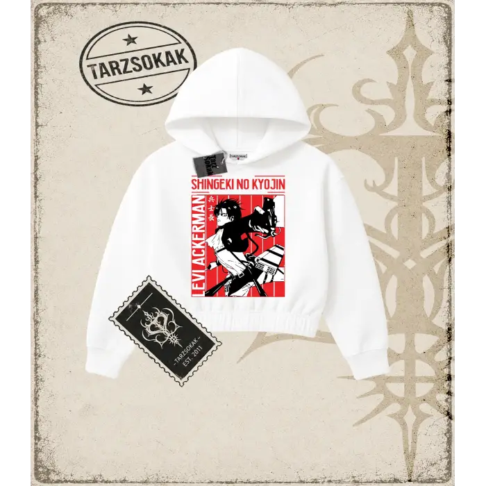 Attack On Titan Anime Baskılı Kadın Crop Kapşonlu Sweatshirt