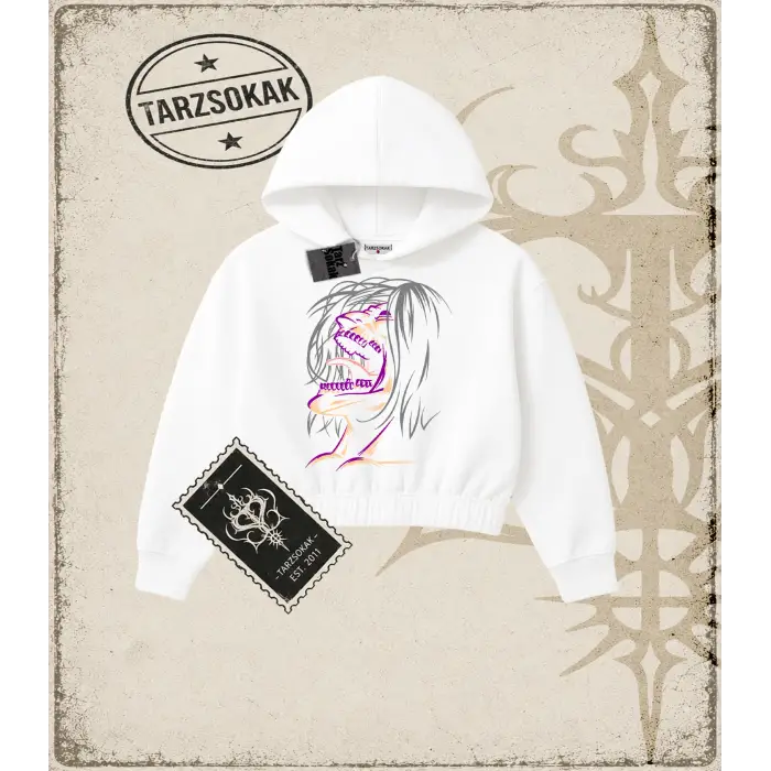 Attack On Titan Anime Baskılı Kadın Crop Kapşonlu Sweatshirt