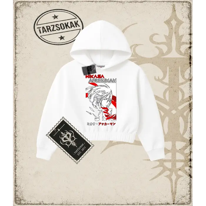 Attack On Titan Anime Baskılı Kadın Crop Kapşonlu Sweatshirt
