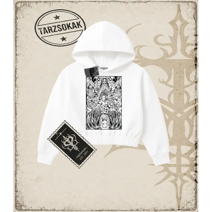 Attack On Titan Anime Baskılı Kadın Crop Kapşonlu Sweatshirt