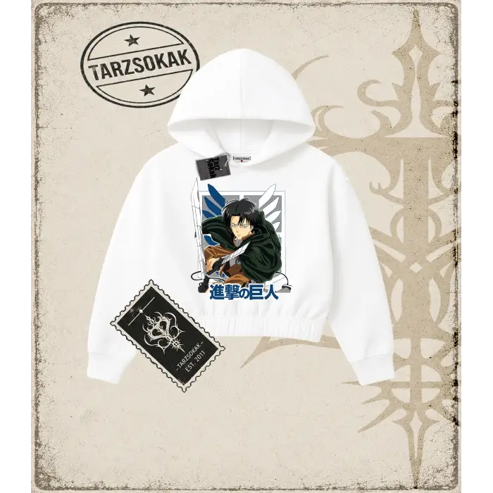 Attack On Titan Anime Baskılı Kadın Crop Kapşonlu Sweatshirt