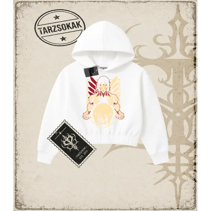 Attack On Titan Anime Baskılı Kadın Crop Kapşonlu Sweatshirt